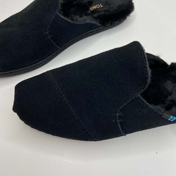 Toms Black Suede Faux Fur Lined Mule Flats - Picture 6 of 7